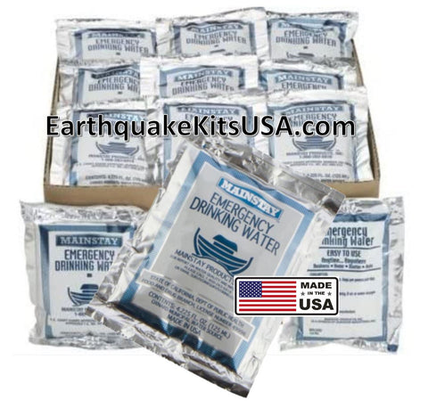 Mainstay Emergency Water 30 pack by SOS Food Lab for emergency kits, earthquake kits, first aid kits, disaster preparedness, office kits, school emergency kits, hiking, camping, or hunting.